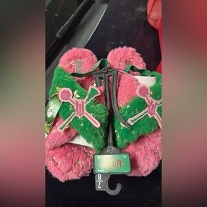 Pink and Green Fuzzy Slippers Wicked Theme